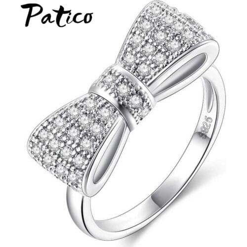 Drop Shipping 925 Sterling Silver Bowknot Finger Rings For Women Metal Knuckle Ring Engagement CZ Cubic Zircon Jewelry Giift