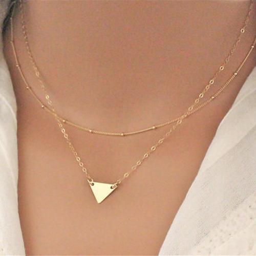 Women Simple Stylish Multilayer Chain Geometric Triangle Pendant Short Necklace female necklace