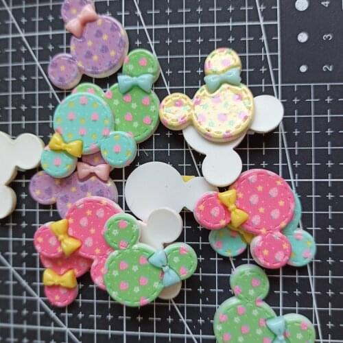 1pcs/lot Resin flat back mouse head with bow 30mm Ornaments Micro landscape Ornaments Creative Home Gardening Decorations