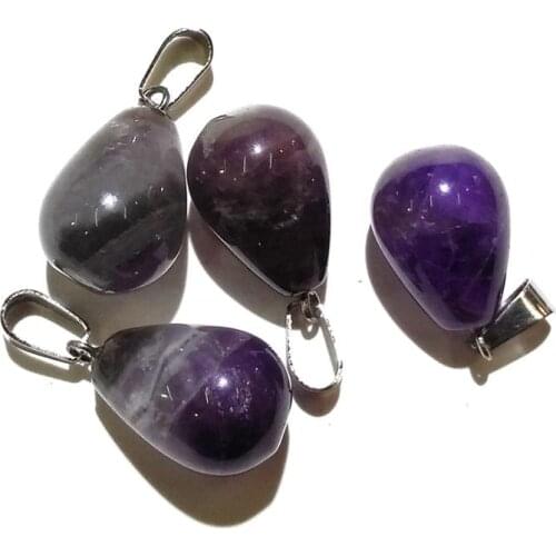 Explosive Fashion Natural Stone Round Water Drop Amethysts Necklace Charms Pendant for Jewelry Making DIY Necklace Size 13x18mm
