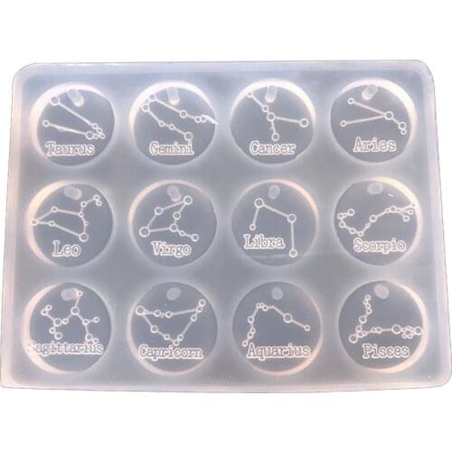 1pcs UV Epoxy Resin Molds 12 Constellations Discs Pendant Epoxy Resin Silicone Mold For DIY Jewelry Making Tools