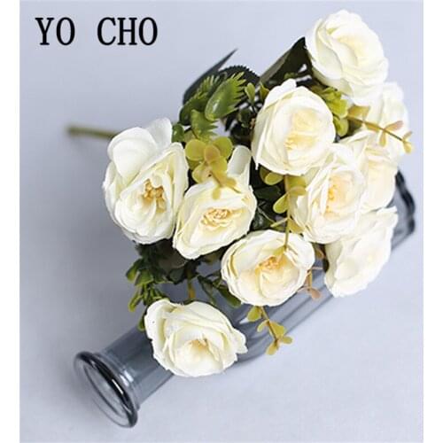 10 Heads Silk Rose Flore Bride Bouquet Wedding Table Wall Decor Small Fake Rose Home Desk Ornamental Flowerpot Artificial Flower