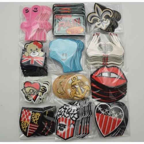 120pcs/set Mixed Mouth/hand /Badge/heartEmbroidered Sew On / Iron On Patches Set Badge Bag Fabric Applique Craft