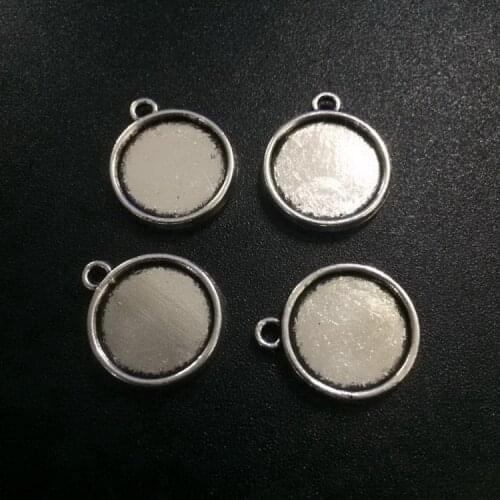 15pcs Antique Silver tone/Antique bronze Round Base Setting Tray Bezel Pendant Charm/Finding,fit 14mm Round Cabochon/Cameo