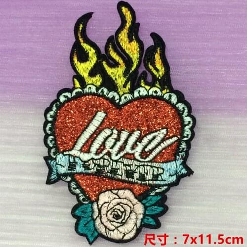 3pc/lot rose heart sequin patches for clothing 7*11.5cm Embroidery sequin rose patch for clothes Sewing flower applique parches