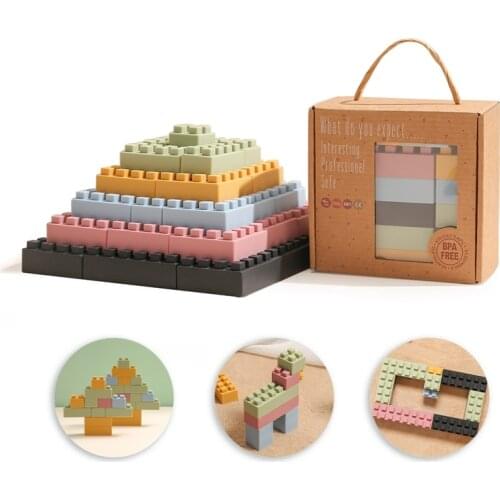 4Pcs/20Pcs Baby Silicone Jenga Model Bricks DIY Creative Educational Building Blocks Non-toxic Soft Teether Safety For Kids Gift