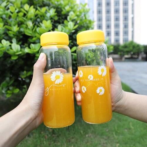 400ml Creative Transparent Glass Water Bottle Cartoon Bottles Drinkware Student Girls Household Eco Friendly water Cup with Lid