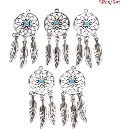 5Pcs Antique Silver Plated Dreamcatcher Charm For Jewelry Making Bracelet Accessories DIY Craft Jewelry Making Findings