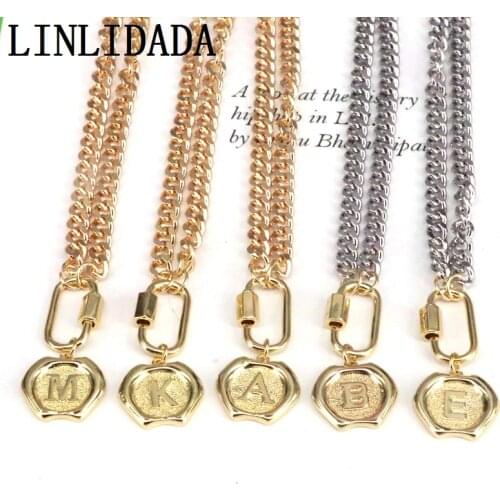 5Pcs Gold color letter pendants necklace 26 Initial charm pendants 6mm wide thick chain necklace choose letters