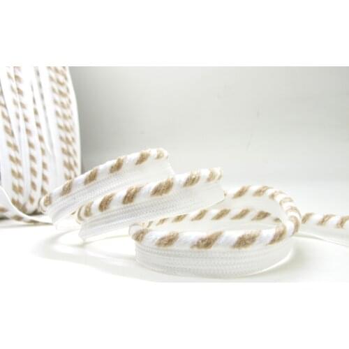 5 Yards 3/8 Inch Khaki and White Stripy Chenille Furry Piping Lip Cord Trim|Pillow Cushion Trim|Edging Trim Sewing Supplies
