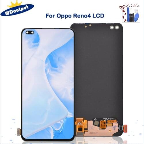 Original AMOLED For OPPO Reno4 Lite Reno4 CPH2125 LCD Screen Display Touch Panel Digitizer For Oppo Reno4F LCD Screen With Frame