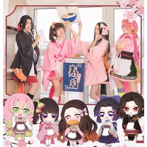 Anime Demon Slayer Kochou Shinobu Kamado Nezuko Kanroji Mitsuri Kimono Lolita Maid Uniforms Cosplay Costumes for Halloween