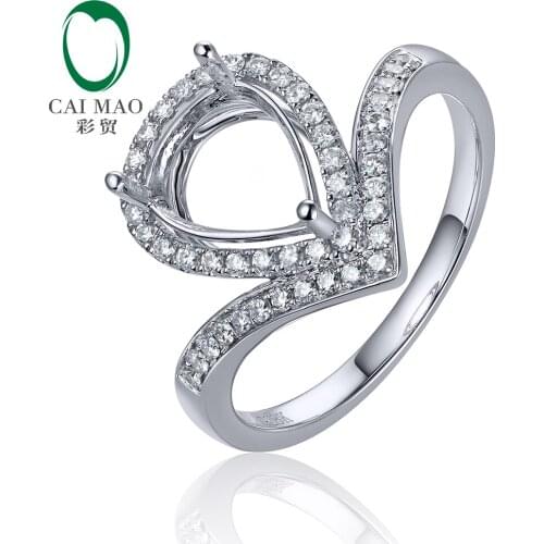 Caimao 14kt White Gold 8x10mm Pear Cut Natural 0.37ct Brilliant Cut Diamond Semi Mount Settings Ring