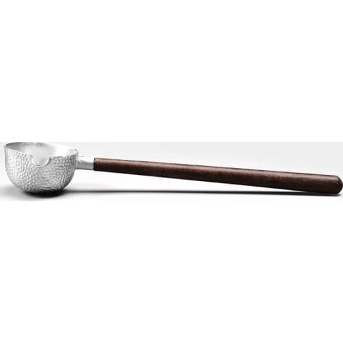 Solid Wood Long Handle Pure Tin Hammer Pattern Tea Spoon Tea Pot Vintage Tin Kung Fu Tea Ceremony Tea Utensils Tea Shovel