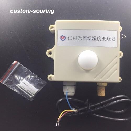 Free shipping 0-200000lux 3in1 light intensity sensor/RS485 modbus protocol Temperature and humidity Transmitter sensor for