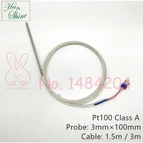 Pt100 Class A Temperature Sensor 3mm * 100mm Needle Tip 3 Wire Shielded Cable 1.5m / 3 Meter Food Grade Stainless Steel SUS304