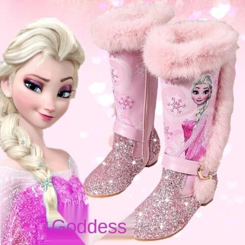 Frozen Childrens Plus Velvet High Boots New Winter Girls Boots Brand Childrens Knee Boots Girls Snow Shoes Pink Blue