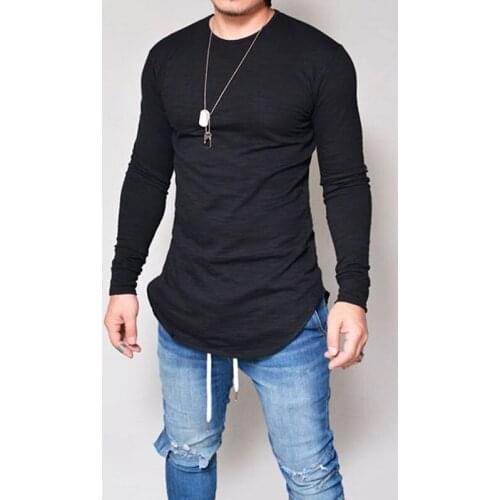 New Mens Slim Long Sleeve Muscle Tee Hipster Tee Shirt Casual Irregular Tops Blouse Hip Hop Basic Curved Hem T Shirt Fall