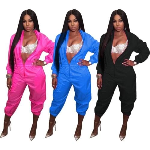 Hot Sale New European and American Fashion Womens Sexy Solid Color Zipper Long Sleeve Jumpsuit