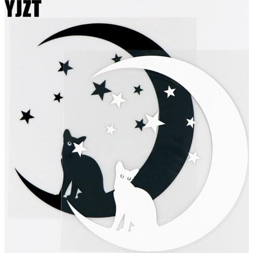 YJZT 13×14CM Interesting Star Car Sticker Cute Cat And Moon Fun Decor Vinyl Decals Black / Silver 10A-0543