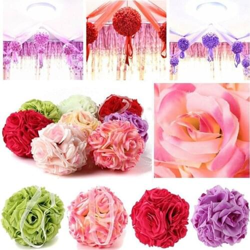 1Pcs Artificial Silk Flower Rose Kissing Balls Bouquet Centerpiece Pomander Party Wedding Centerpiece decorations