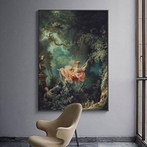Famous Rococo Canvas Painting The Swing by Fragonard Poster And Print Wall Art Picture for Living Room Home Decoration