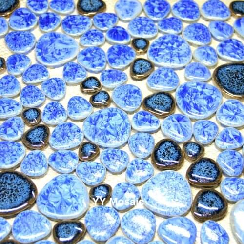 China Blue Frost Flowers Fambe Ceramic Mosaic Tile for Bathroom Swimming Pool Garden Restaurant Counter Kitchen Decorative Tile