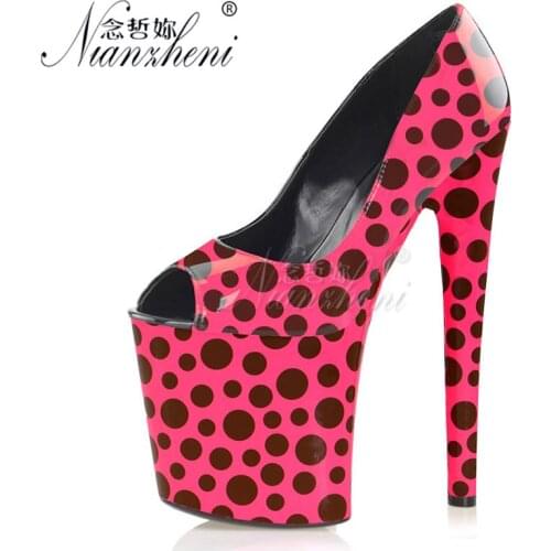 Patent leather Mixed colors Shallow Peep toe Thin heels Nightclub Stripper Small Size Queen Pumps 20CM High heeled shoes 8 inche