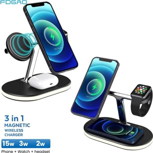 20W 3 in 1 Magnetic Wireless Charger for iPhone 12 Pro Max Mini Chargers For Apple Watch 6 SE 5 Airpods Pro Fast Charging Stand