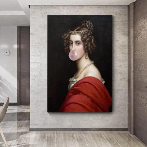Fashion Canvas Retro Style Picture Painting Elegant Female Blowing Bubbles Print Poster for Living Room Wall Art Home Decoration
