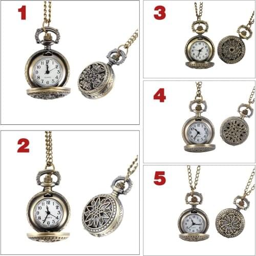 Fashion Vintage Women Pocket Watch Alloy Retro Hollow Out Flowers Pendant Clock Sweater Necklace Chain Watches Lady Gift LXH
