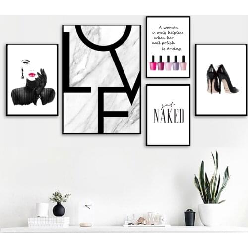 Fashion Girl Poster High Heels Nail Polish Quotes Love Wall Art Canvas Painting Nail Salon Beauty Shop Decor Pictures Frameless