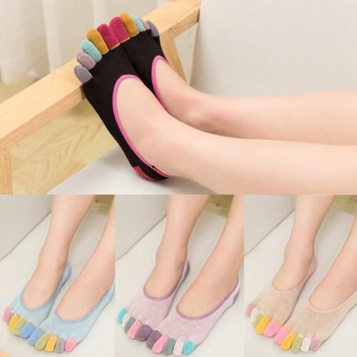 Toe Socks Cotton Running Five Fingers Socks with Silicone Heel for Womens Ladies Casual Loafer Boat Socks Short Shoe Liners