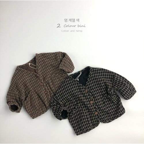 2021 new style girls boys cotton linen full sleeve plaid coat summer kids jacket