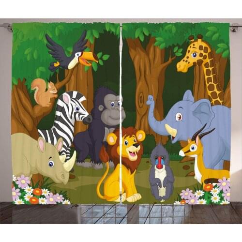 Forest Animals Cartoon Style Window Curtains Kitchen Drapes Panel Home Decor Curtains for Living Room