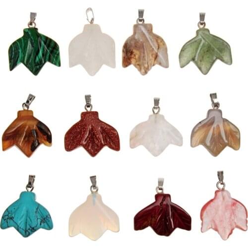 Wholesale 24pcs/lot Mixed Natural Maple Leaf Foliage Stone Pendants Breciated Jasperss Fish Tail Charms for Jewelry Making Free