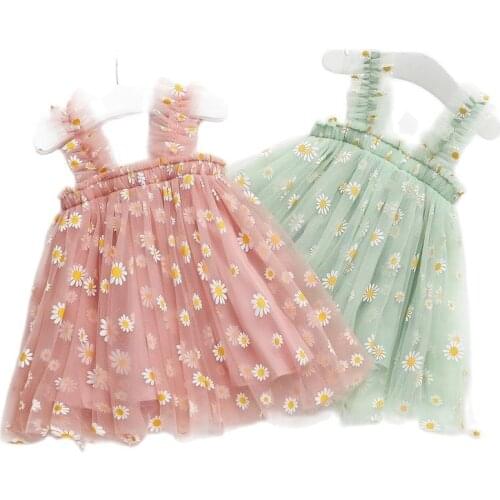 Brand New Summer Kid Girls Embroidered Strap Mesh Dresses Girl Baby Fluffy Princess Dress Strapless Bra Suspender Dress Vestidos