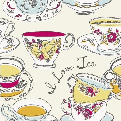 Polyester Chiffon fabric for dress British retro tea cuppattern custom printing fabric thin dress shirt sewing by yard