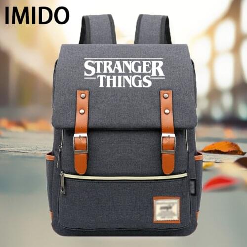 IMIDO Casual School Students Backpacks Teenagers Letter Printed Laptop Backpack Zipper Canvas Satchel Boys Girls Shoulder Bags