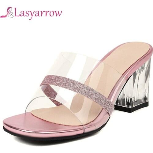 Lasyarrow Thick High Heel Womens Fashion Casual Sandals Slippers Summer Fashion New Elegant Sandals Womens Slippers Outdoor