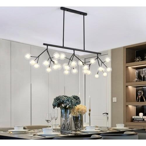 Modern LED Chandelier Glass ball firefly tree branch art decor lustre Lights Mid hanging lamp, industrial finish fixtures