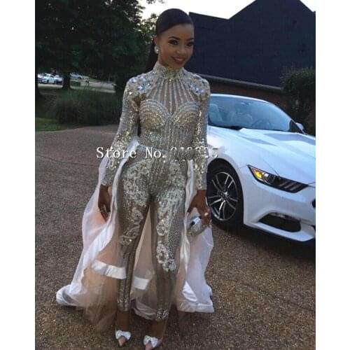 Squeins Crystals Diamonds Jumpsuit Party Rompers Costumes Female Singer Performance Prom Celebrate Outfit Bodysuit