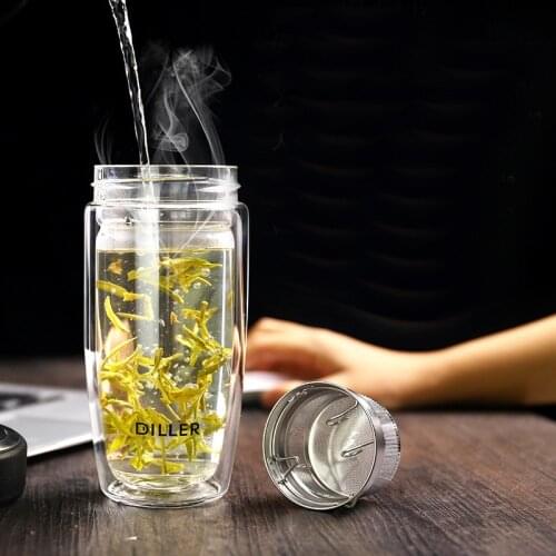 Glass Tea Infuser with Filter Double Layer Water Bottle Drinking Coffee Anti-Scalding Design Loose Leaf Office Cups Mug Business