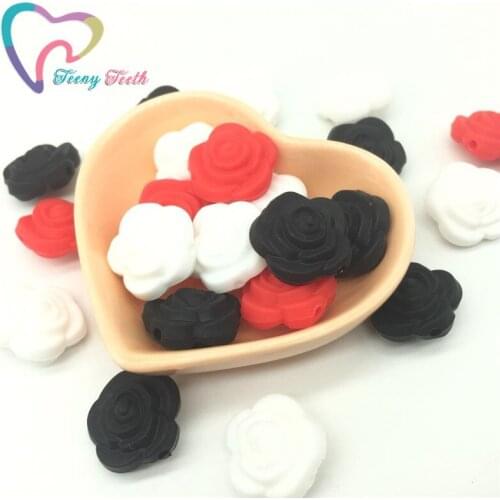 Teeny Teeth 10 PCS Red White Combo Silicon Floral Beads Food Grade Pendant Teething Necklace DIY Loose Mini Rose Flower Beads