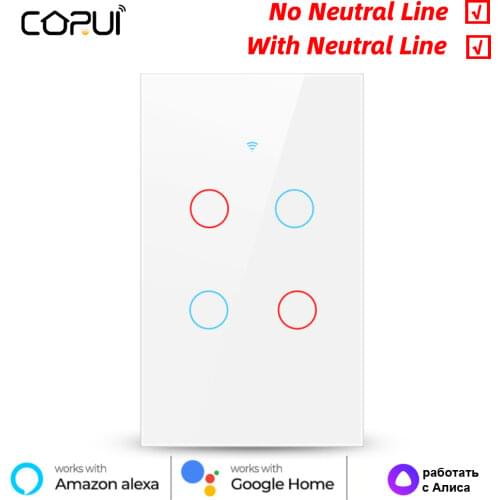 Tuya US Standard Smart Wifi Touch Wall Switch 1-4 Gang With Luxuray Glass Panel Automation Modules Work With Alexa Google Home