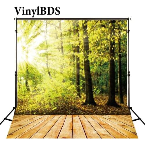 VinylBDS Photography Background Scenery Backdrop Green Forest Backdrop Wood Floor Background Sunshine Photo