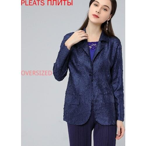 Pleated Embroidered Blazer Womens Spring and Autumn Miyake Long-sleeved One-button Ladies' Tailor-made Temperament Jacket Short