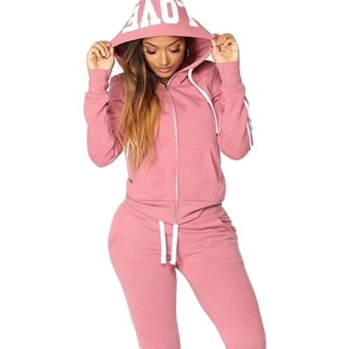 Two Piece Set Women Hoodie And Pants Tracksuits Sets Zipper Hooded Clothes Female Sportswear Casual Outfits Love Letter Print
