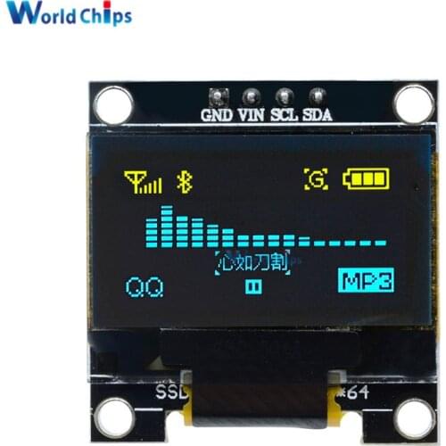 0.96 inch IIC Serial Yellow Blue OLED Display Module 128X64 I2C SSD1306 12864 LCD Screen Board GND VCC SCL SDA 0.96" for Arduino