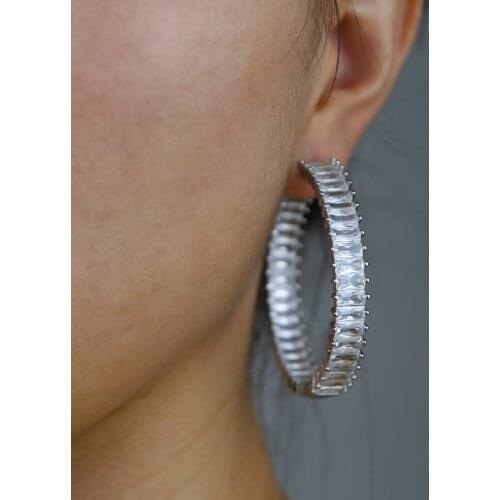 2020 summer new fashion jewelry 5A cubic zirconia iced out baguette bling cz 50mm big huggie hoop earrings women jewelry